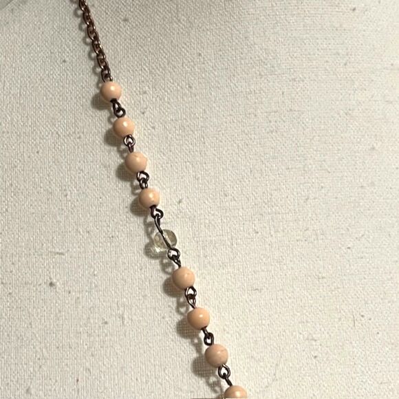 Peach Beads Copper Tone Chain Large Flower Pendant Boho Necklace - Picture 6 of 8